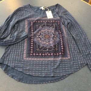 Lucky Brand blue print long sleeve top